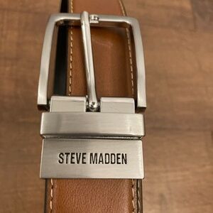 Steve Madden Brown Leather Belt Silver Buckle Reversible Black Men’s L 38/40 NWT